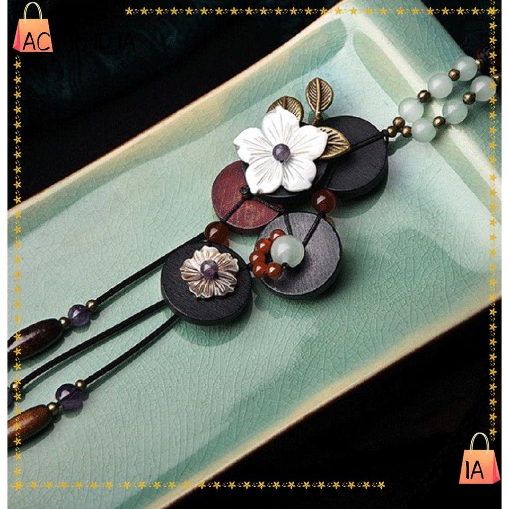 ACTINIDIA 1PC จี้ยาว สร้อยคอ Vintag แฮนด์เมด Japis Aventurine Accessories สร้อยคอไม้