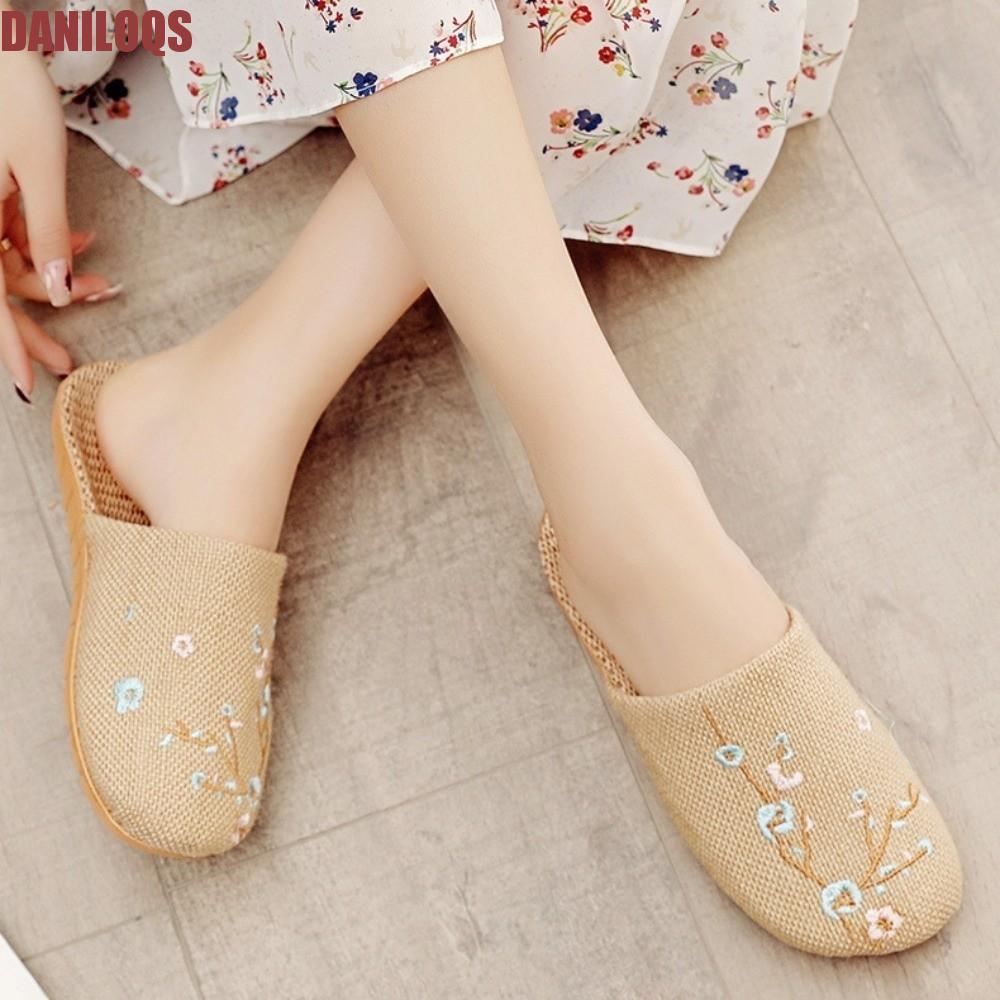 DANILOQS Flower Bamboo รองเท้าแตะในร่มกันลื่น