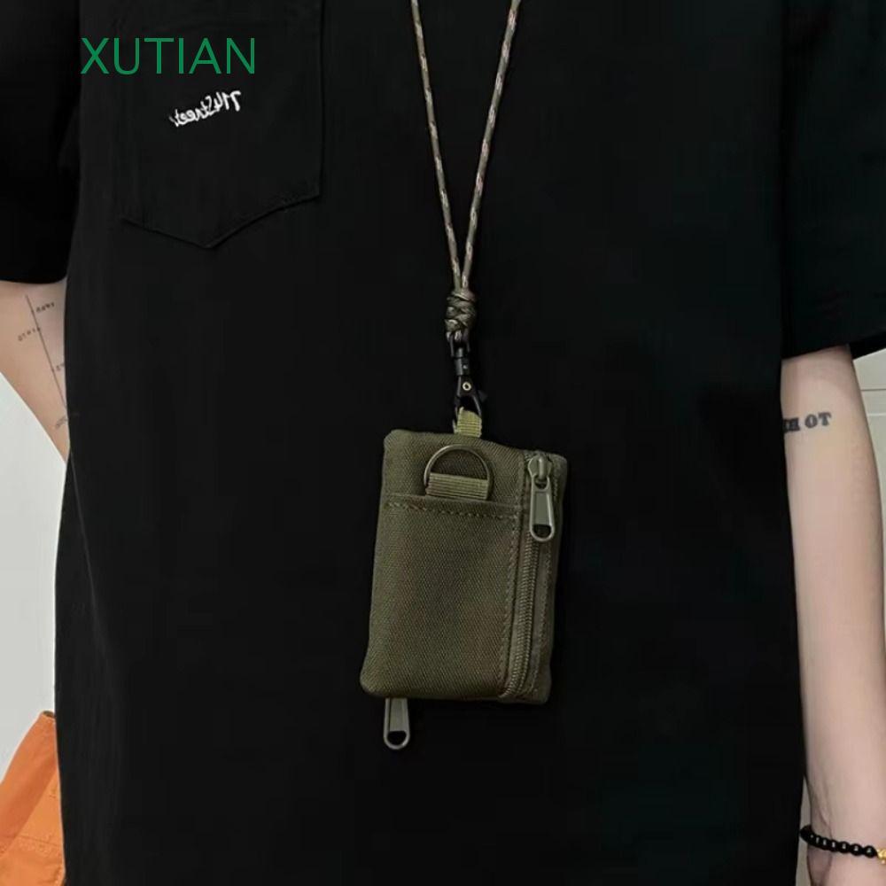 Xututian กระเป๋าใส่เหรียญห้อยคอ,ผ้า Oxford ไนลอนแบบสบาย ๆ กระเป๋าสตางค์ขนาดเล็ก, มัลติฟังก์ชั่นสแควร์พร้อมเชือกเส้นเล็กซิปผู้ถือบัตรขนาดเล็กกลางแจ้ง