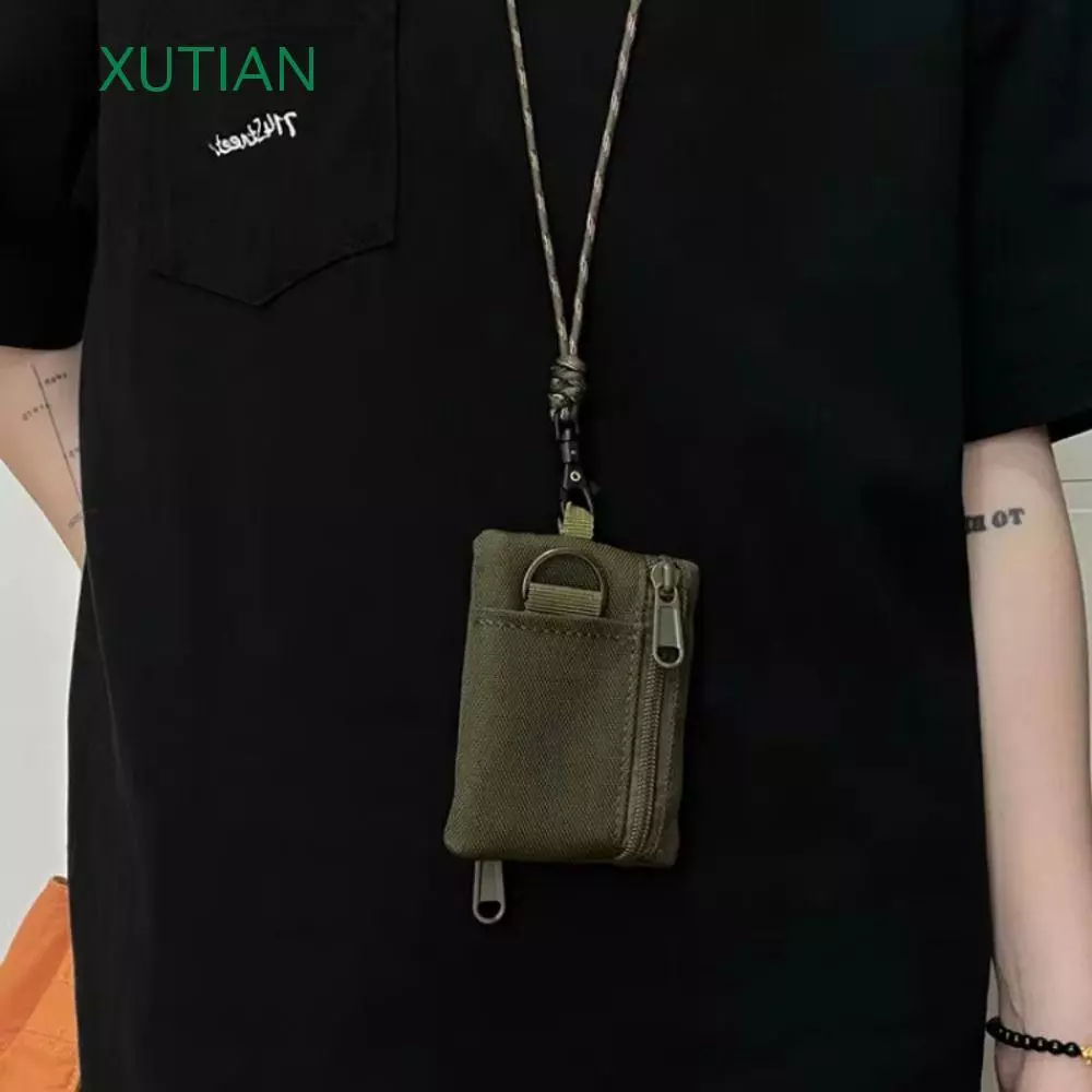 Xututian กระเป๋าใส่เหรียญห้อยคอ,ผ้า Oxford ไนลอนแบบสบาย ๆ กระเป๋าสตางค์ขนาดเล็ก, มัลติฟังก์ชั่นสแควร์พร้อมเชือกเส้นเล็กซิปผู้ถือบัตรขนาดเล็กกลางแจ้ง
