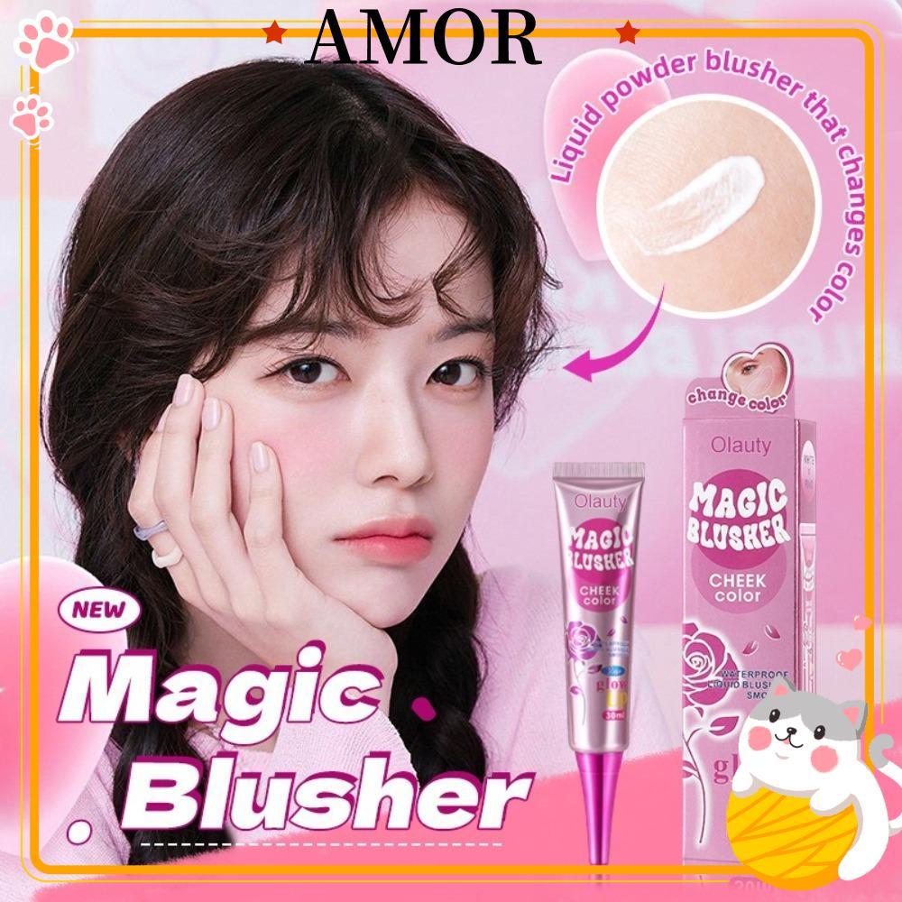 AMOR Temperature Sensitive Blusher, Natural Matte Magic Blusher, เปลี่ยนสี Brightening Long Lasting 