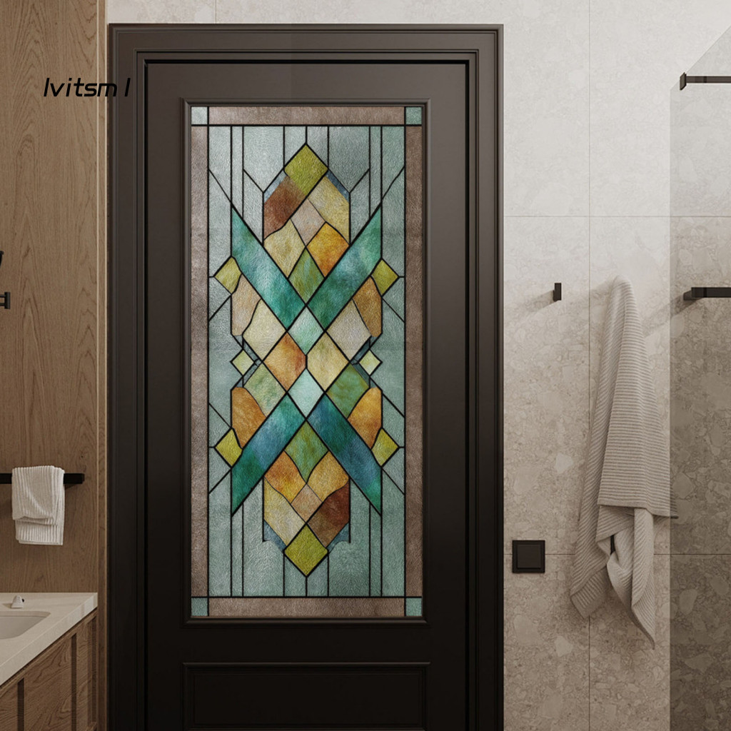[LV] Tear-proof Window Cling ตกแต่ง Stained Glass Window Film ที่ถอดออกได้ความเป็นส่วนตัว Static Cli