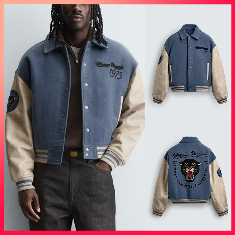 Lanmon ZA 25 Winter New Arrival Mens Blue Patchwork Quilted Bomber Jacket