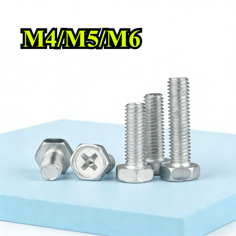 [ZQ-R] สกรูหกเหลี่ยมสล็อตแฉกสังกะสีเหล็ก M4/M5/M6