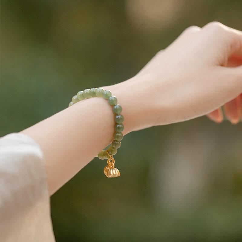 สร้อยข้อมือจีนใหม่สองรุ่น Happy Step โดย Step Lotus Hetian สร้อยข้อมือหยกหญิง High-End แฟน Token Sis