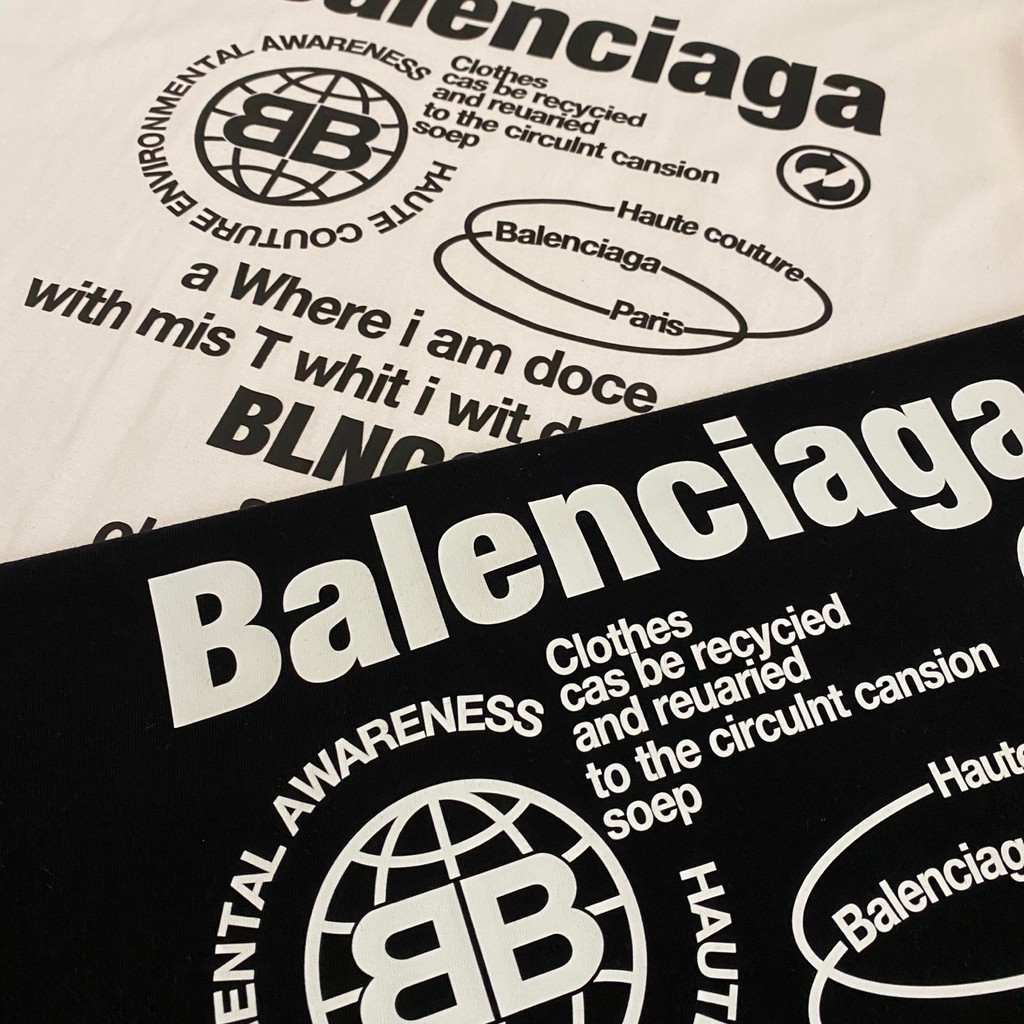 BALENCIAGA/BALENCIAGA คลาสสิกรอบคอแขนสั้นเสื้อยืดผู้ชายผู้หญิงสไตล์ Contrast สี Breathable Commuter 