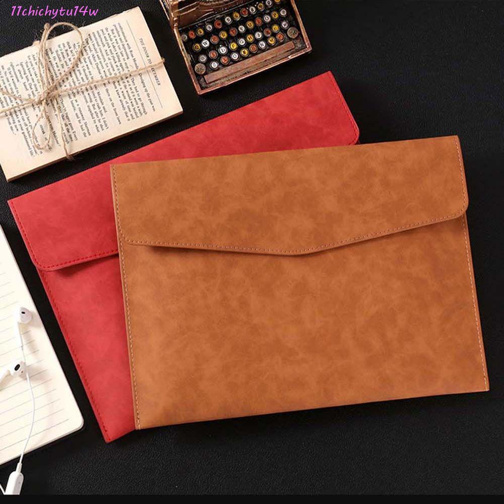 CHICHYTU14W PU หนังโฟลเดอร์ปุ่มออกแบบ Office School ความจุขนาดใหญ่ 33*25 ซม. Filing ผลิตภัณฑ์กระเป๋า