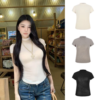 <Moses Queen> เสื้อยืดแขนสั้นคอสูงเนื้อผ้าบางเบาสำหรับผู้หญิง เสื้อตัวในสุดเซ็กซี่สำหรับฤดูร้อน