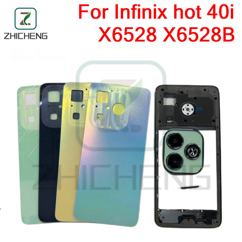 สําหรับ Infinix hot 40i X6528 X6528B แบตเตอรี่ฝาหลังที่อยู่อาศัยกรอบกลาง + ปุ่ม