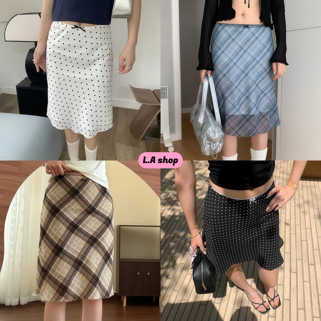 L.A Shop★เสื้อคุณภาพดี กระโปรงครึ่งตัว ผ้าบางเบา ลายจุด ลายสก็อต เข้ารูป มาใหม่-FY5073#3