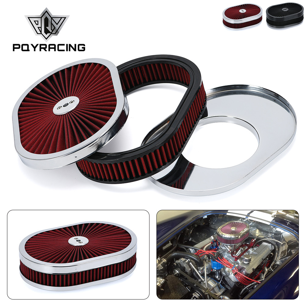 PQ 12 "x 2" รูปไข่เครื่องกรองอากาศ 5-1/8 "Carb คอ W/Flow-Thru ฝาปิด High Flow Chrome สําหรับ GMC Che