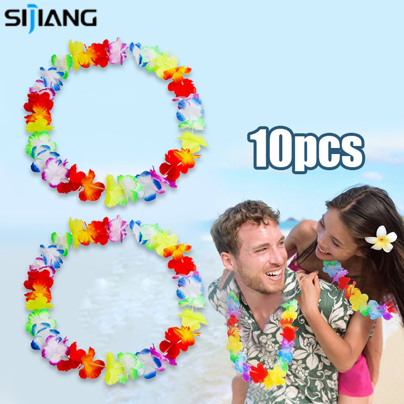 XIJIANG 10 ชิ้นดอกไม้ฮาวาย Lei สร้อยคอสําหรับเหตุการณ์และแขกยินดีต้อนรับ