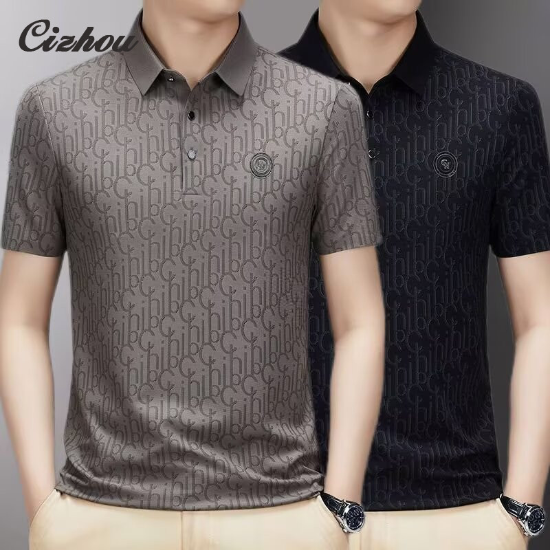 เสื้อโปโลผู้ชายฤดูร้อนพิมพ์ผ้าแสงธุรกิจลําลองแขนสั้นด้านบน
