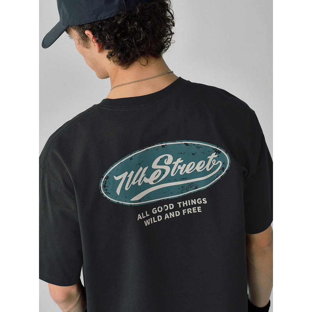 714street Letter พิมพ์เสื้อยืดแขนสั้นผู้ชายชุดหลวมคู่ใหม่