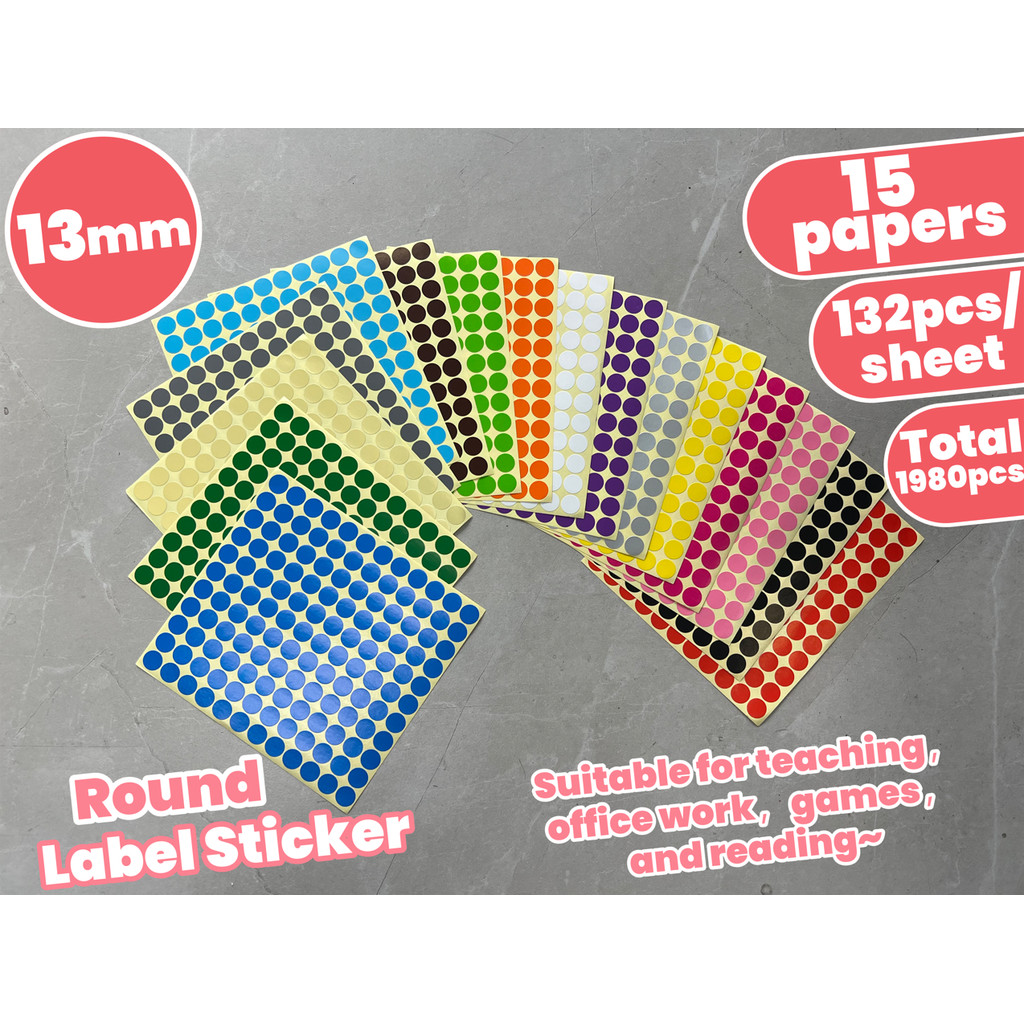 13 มม.,132 ชิ้น/สีป้ายการจําแนกเครื่องหมายวางสติกเกอร์เครื่องเขียนนักเรียน,สติกเกอร์ฉลากจุดสี,เหมาะสําหรับสํานักงานและโรงเรียน,13 มม., 132 ชิ้น/แผ่น