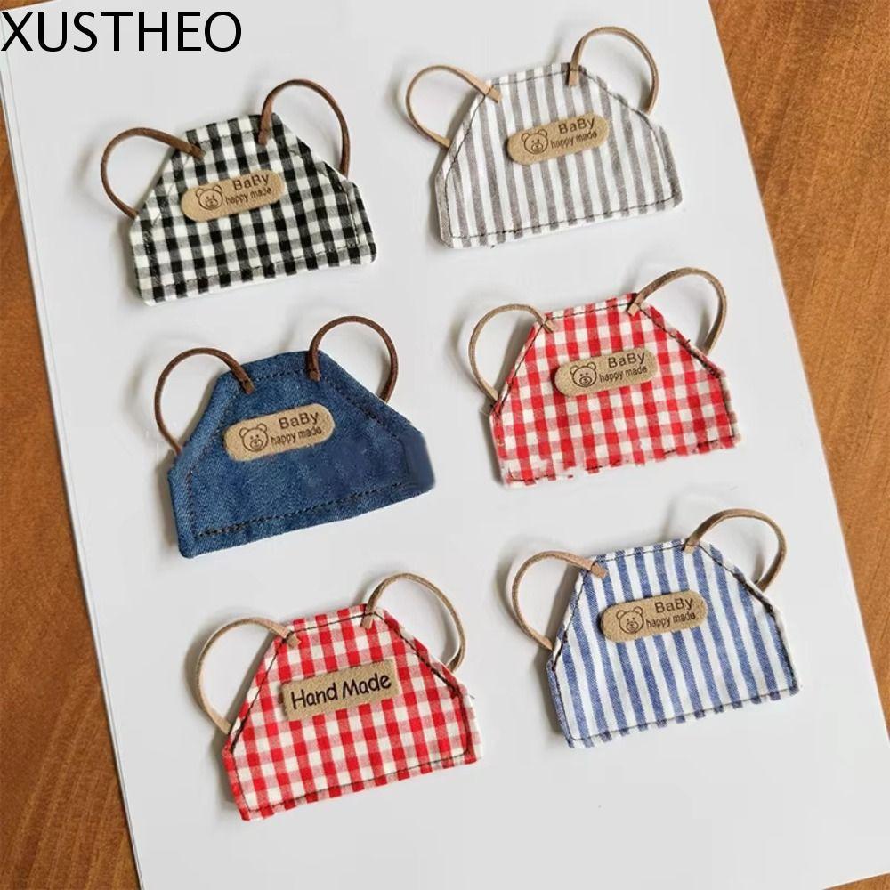 XUSTHEO เสื้อผ้าตุ๊กตา, DIY Retro 10 ซม./15 ซม.ตุ๊กตาผ้ากันเปื้อนยีนส์,เด็กลายสก๊อตลายแต่งตัวตุ๊กตาท