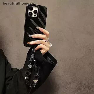 [ใหม่] Luxury Bla Fluffy Cat สายคล้องโทรศัพท์มือถือพร้อมลูกปัด Handle Chain ข้อมือ Anti-Theft Clip Bag Accessory [TH]
