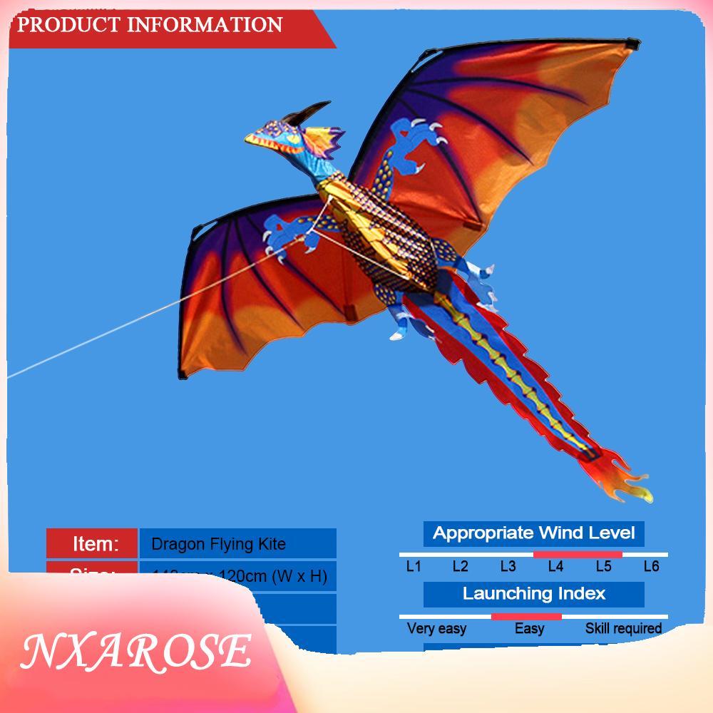 Nxarose Nxarose 140 ซม. x 120 ซม./55 47 นิ้ว Dragon Kite Single Line บินพร้อมหาง 100 m สำหรับเด็กผู้