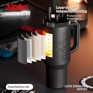 ZIPPO Official Black Warrior Max การเก็บรักษาความร้อน Anti-Leakage Cup 1200ml Ice Keeper 6 ชั่วโมงพร้อมถ้วยฉนวนของขวัญ