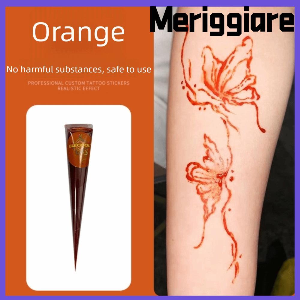 MERIGGIARE Henna Tattoo Cream, Black Brown กึ่งถาวร Henna Paste Cone, Henna Cream Easy-To-Use Tempor
