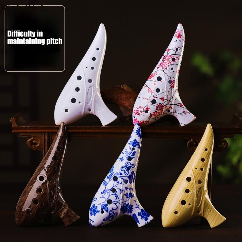 RUN Artistic Ceramic Ocarina 12 Hole เครื่องดนตรีเหมาะสําหรับบ้านหรือกลางแจ้ง