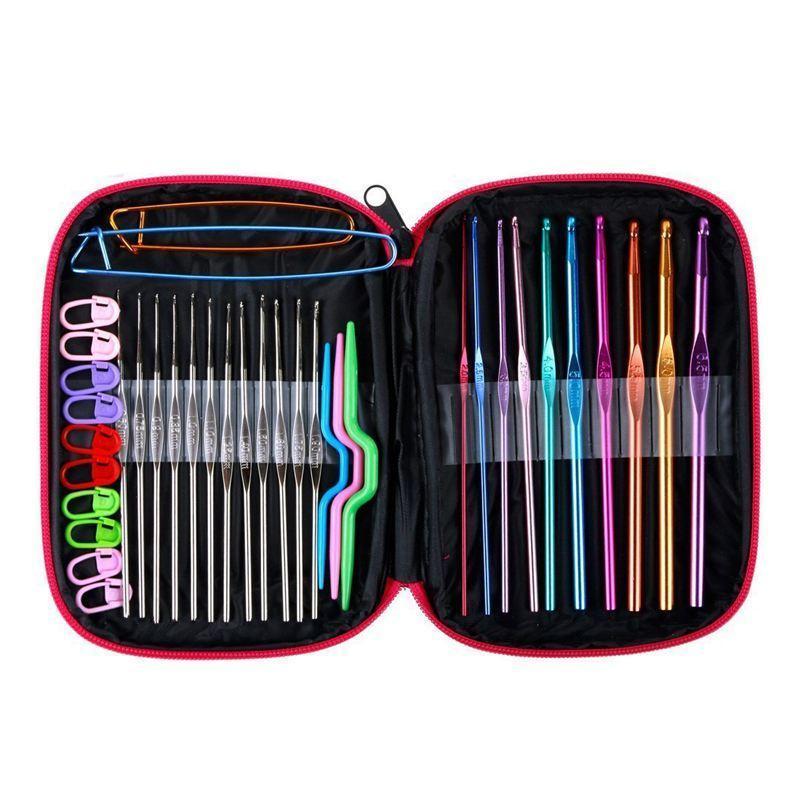 100pcs Crochet Hooks Set Knitting Tool Accessories with Leather Case-Black