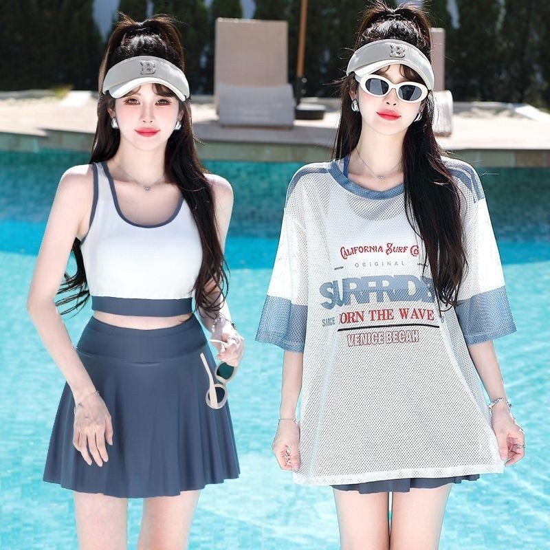 สาวขนาดบวกชุดว่ายน้ําแยกอนุรักษ์นิยมปกเนื้อเสื้อชุดว่ายน้ําขนาดบวกสองชิ้นชุดว่ายน้ํานักเรียน