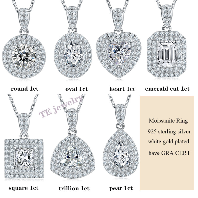 สองแถว Halo D VVS1 1CT Moissanite จี้สร้อยคอ 925 เงินสเตอร์ลิง Moissanite สร้อยคอ