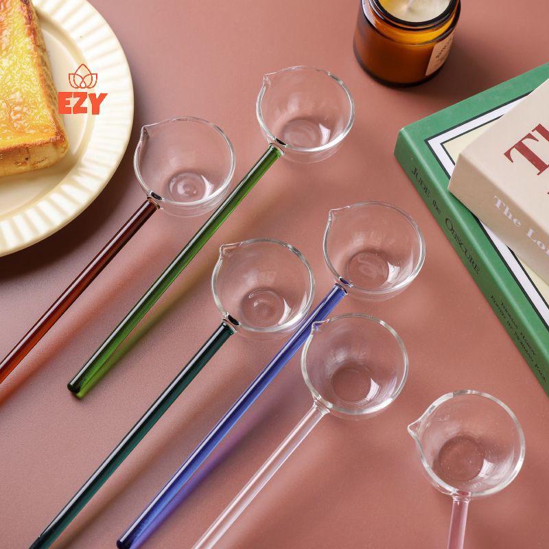 EZY Borosilicate ช้อนแก้วยาวโปร่งใสทนความร้อนซอสช้อนซุป Spout ช้อนขนมหวานห้องครัว Bar Party ใหม่