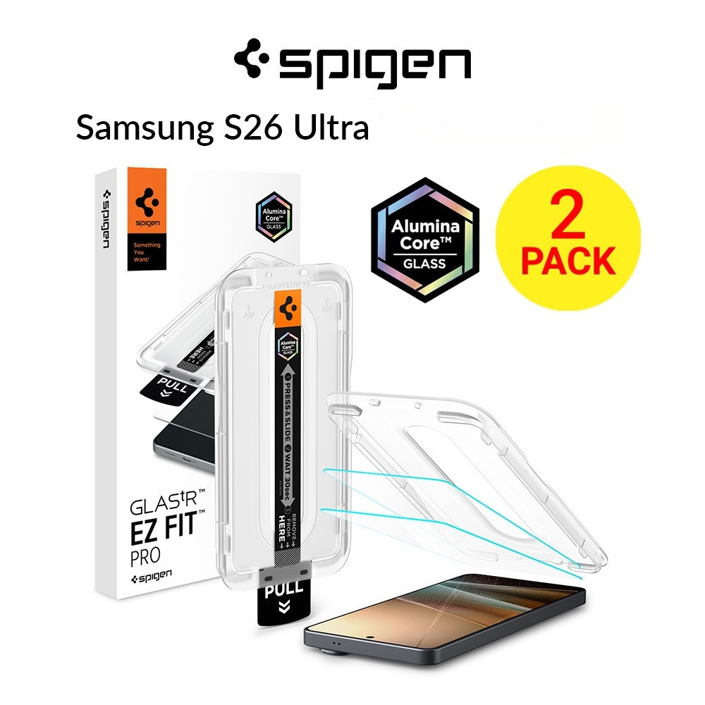 ใหม่~[2 แพ็ค] Spigen Samsung S26 Ultra ปกป้องหน้าจอ 6.9" กระจกนิรภัย EZ Fit Pro
