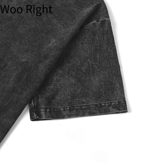 Woo Right เสื้อยืด เสื้อสีฟอก ใส่ได้ทั้งชาย-หญิง เสื้อสีพื้น ใส่สบาย ทรงหลวม oversize สีดำ แฟชั่น 3xl