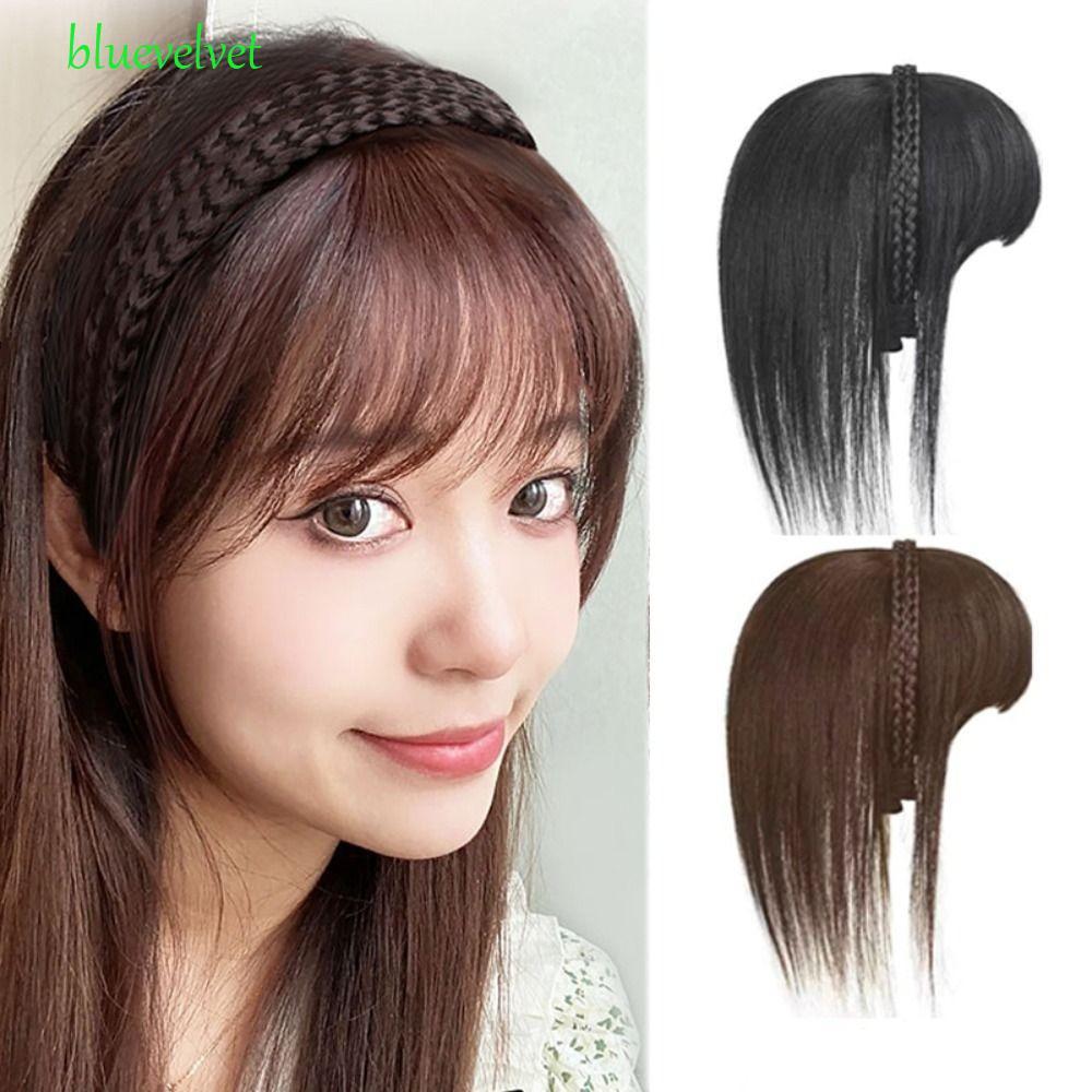 BLUEVELVET Braid แถบคาดศีรษะ Bangs สาวอินเทรนด์ Headwear ปุยสังเคราะห์ Fasion นุ่มสีน้ําตาล Fringe Party วิกผมทนความร้อน