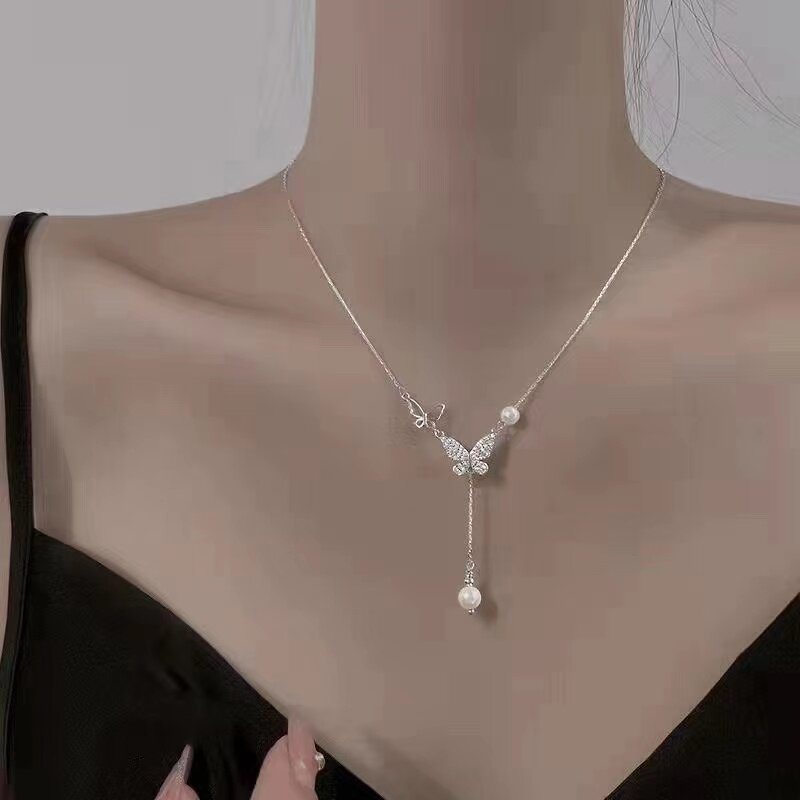 สร้อย สร้อยคอ สร้อยคอแมว Niche Design Female Light Luxury Pearl ins Necklace