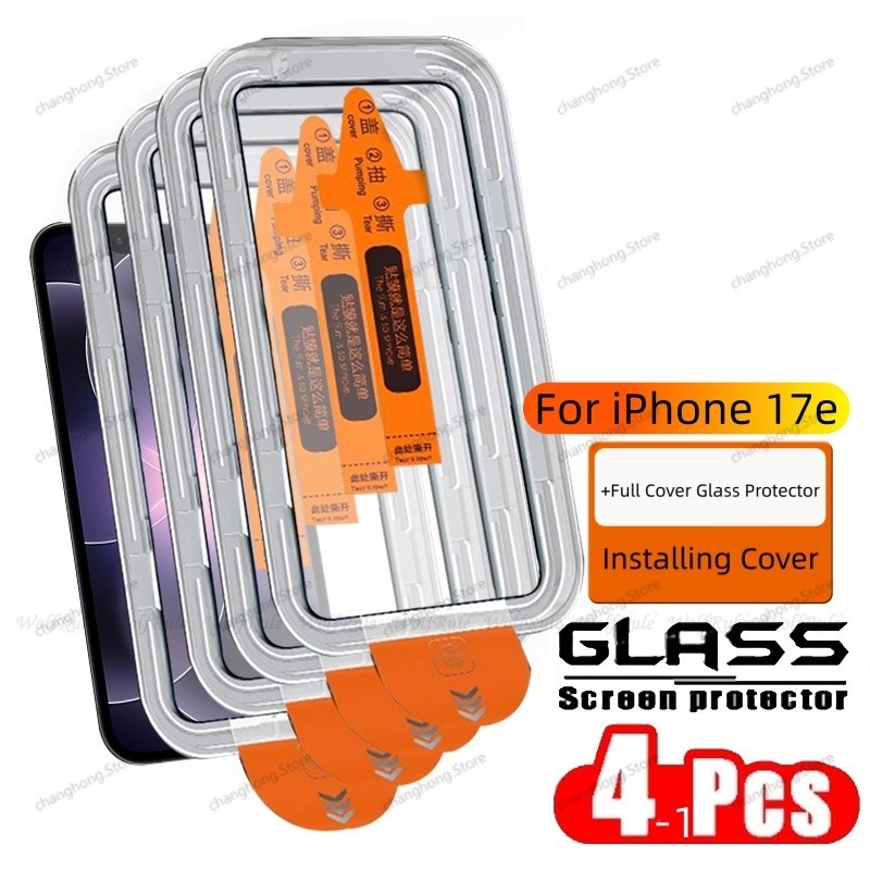 1-4pcs สําหรับ iPhone 17e แก้ว iPhone 17e 16e SE4 กระจกนิรภัยคลุมทั้งหมดกาวโทรศัพท์ป้องกัน 9H ฝุ่นฟร
