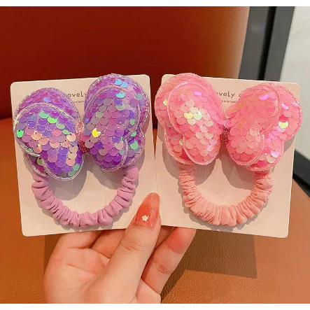 UJOLLYY เชือกผมสำหรับเด็ก วงเล็บผมสำหรับสาว ๆ โบว์เลื่อม น่ารัก แฟชั่น สีม่วง / ชมพู