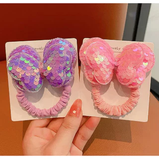UJOLLYY เชือกผมสำหรับเด็ก วงเล็บผมสำหรับสาว ๆ โบว์เลื่อม น่ารัก แฟชั่น สีม่วง / ชมพู