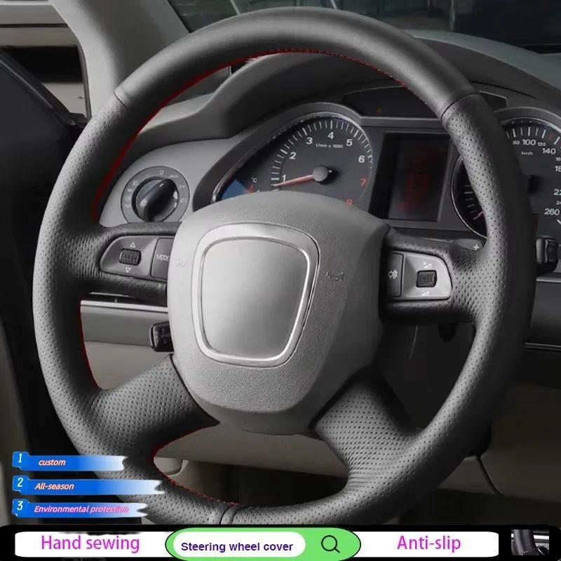 DIY หนังเทียมสีดําพวงมาลัยรถสําหรับ Audi A3 8P Sportback A4 B8 Avant A5 8T A6 C6 A8 D3 Q5 8R Q7 4L