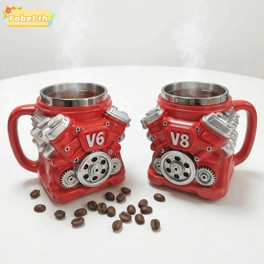 TOBE1 แก้วกาแฟเครื่องยนต์,300ML Retro V8 เครื่องยนต์ถ้วยสแตนเลส,ส่วนบุคคลผนังคู่การออกแบบที่สมจริงพร้อมที่จับฉนวนกันความร้อนรถแก้วของขวัญสําหรับชายและ
