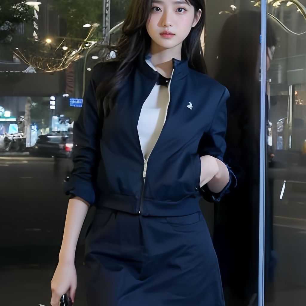 ชุดสูทสีกรมท่า ฤดูใบไม้ผลิ ปี 2026 สไตล์ใหม่ มาพร้อมเสื้อแจ็คเก็ตแขนยาวและกระโปรงเอวสูง