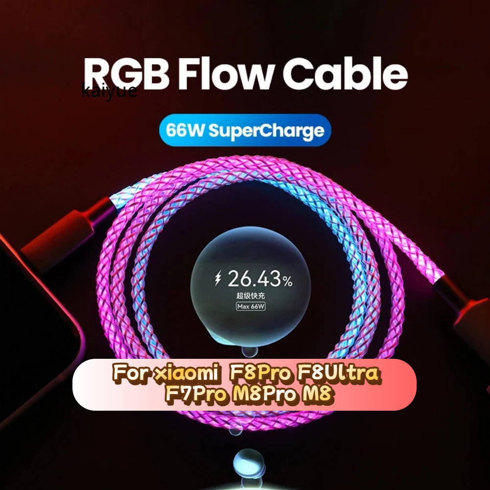 LIkaiyue 6A Fast Charging RGB Breathing Luminous Gradient Light Data Cable 66W TYPE-C Charger สําหรั
