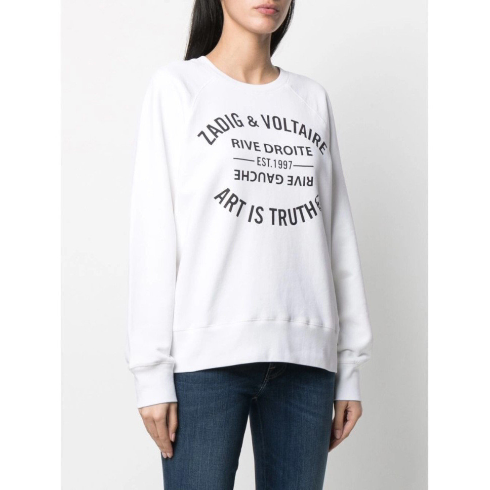 17QX ZADIG&VOLTAIRE 21早秋新款欧美女装法国经典字母印花白色纯棉圆领卫衣女式
