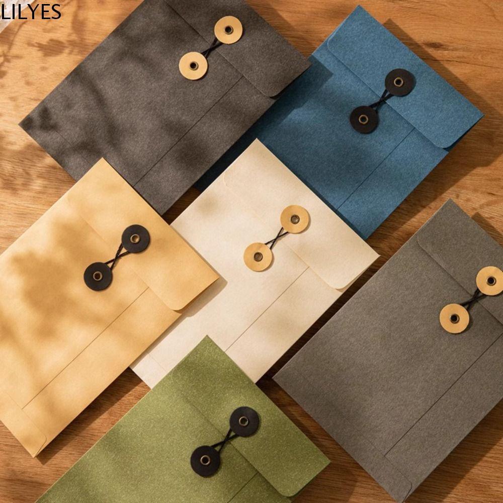 LILYES กระดาษคราฟท์ซองจดหมาย, A4/A5 พร้อม String Tie ปิด Clasp Vintage ซองสีน้ําตาล, Retro การ์ดอวยพร Retro High Grade สไตล์ยุโรป Simple Archive กระเป๋า Mailers ชุด