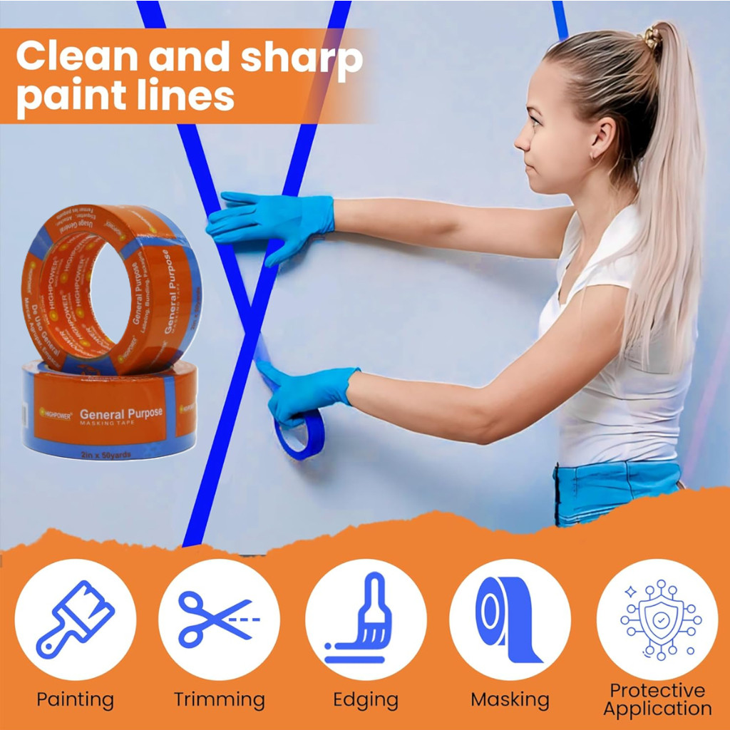 HIGHPOWER จิตรกร Masking Tape 45meter 50Yards l สําหรับ Home And Office Painting l 36mm 24mm เทป