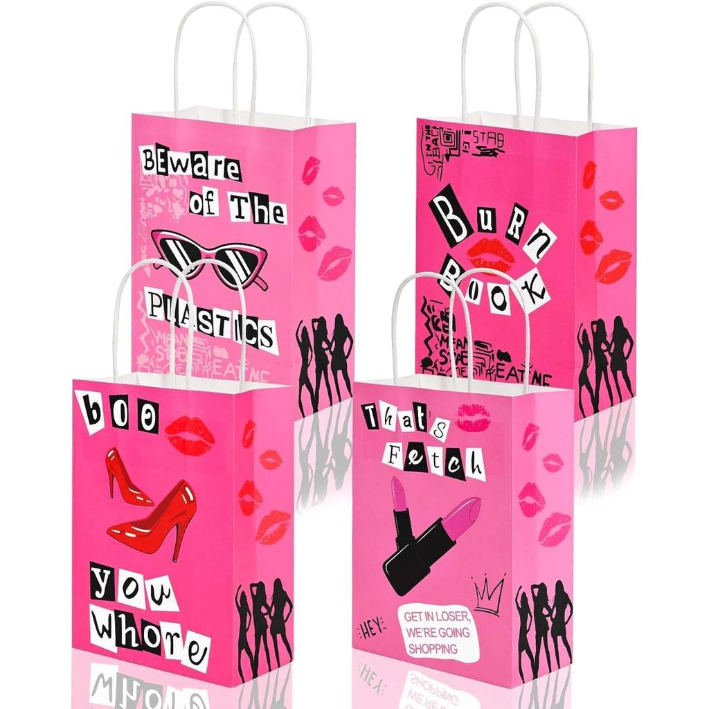 Sanixin 16 ชิ้นสีชมพูถุงของขวัญ Burn Book Hot Pik ริมฝีปากขนม Party Favors กระเป๋าสําหรับวันเกิดเจ้า