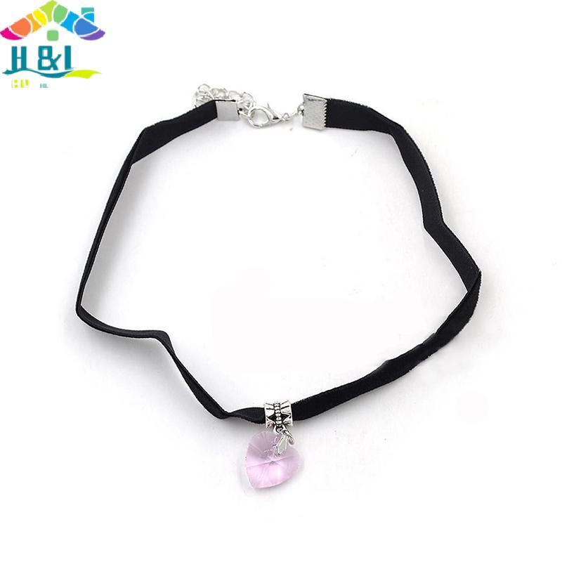 H&L สร้อยคอมินเนทหัวใจคริสตัลวอลเล็ปโกธิก สไตล์เรโทรยุค 80-90