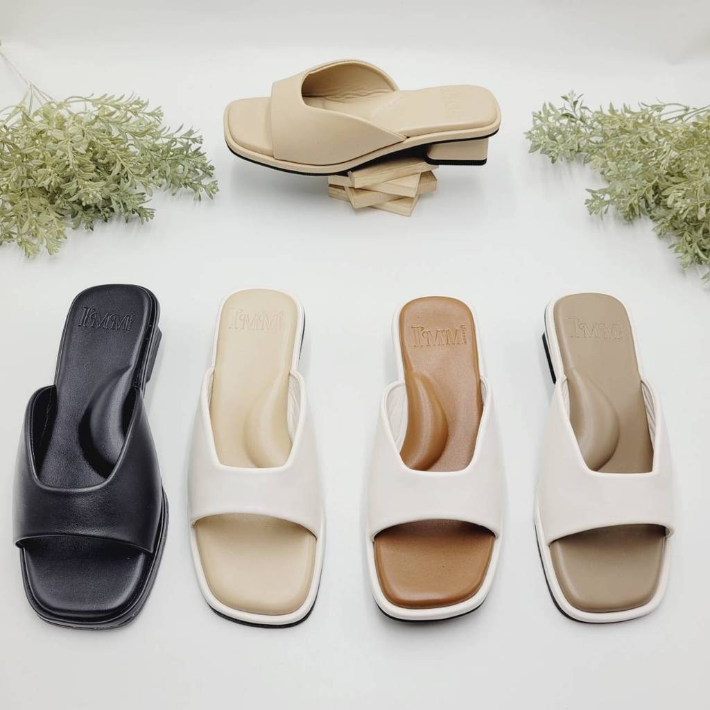 รองเท้าลำลอง สีทูโทน พื้นนุ่มรองรับอุ้งเท้า สไตล์มินิมอล สูง 1.5 นิ้ว รุ่นเก็บหน้าเท้า