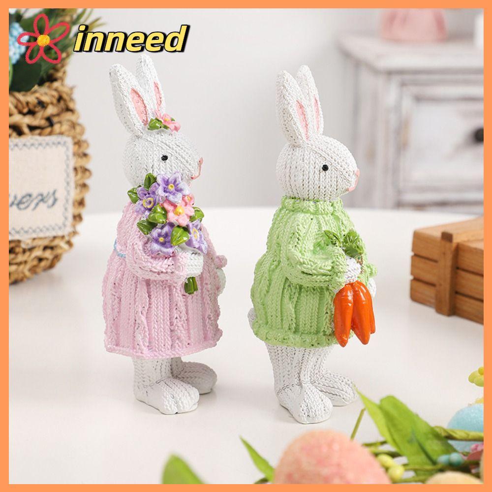 INNEED อีสเตอร์กระต่ายตุ๊กตา,เรซิ่นสะดุดตาตกแต่งอีสเตอร์,มีความสุขอีสเตอร์การ์ตูนสไตล์นอร์ดิกน่ารักกระต่ายเสื้อกันหนาวกระต่ายเครื่องประดับบ้าน
