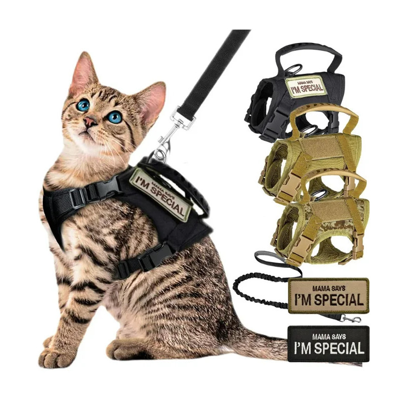 ยุทธวิธีแมวสุนัข Harness Leash สําหรับทํางานปรับสัตว์เลี้ยงเสื้อกั๊กสายรัดตาข่ายนุ่มการฝึกอบรมสายรัด