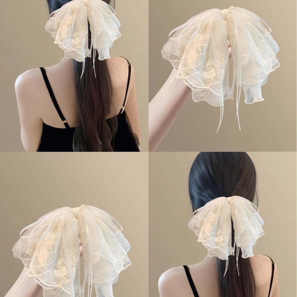 ลูกไม้โบว์สำหรับผมหางม้าพร้อมคลิปฉลาม