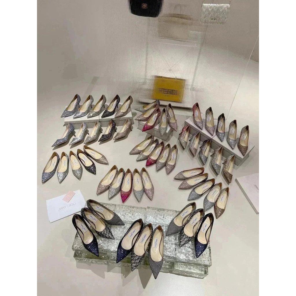 รองเท้าส้นแบน Zhou Sequined และ Jimmy Choo ส้นสูงน้ำแข็งสำหรับงานแต่งงาน ออกแบบพิเศษ